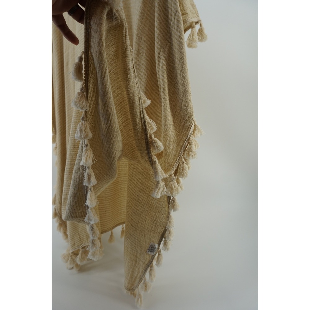 Vintage by Naudic Poncho Cotton Beach Cover up Tassel Trim Coastal Cowgirl Large - Picture 4 of 7